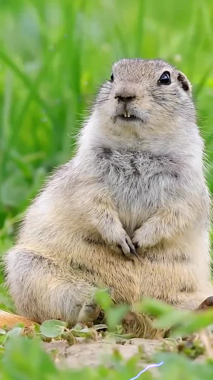 土拨鼠连坐姿都这么呆萌呀,你们是不是爱啦