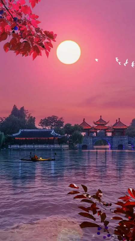 治愈系风景,醉美晚霞,江南水乡美如画,唯美意境,乡愁记忆,定格美好
