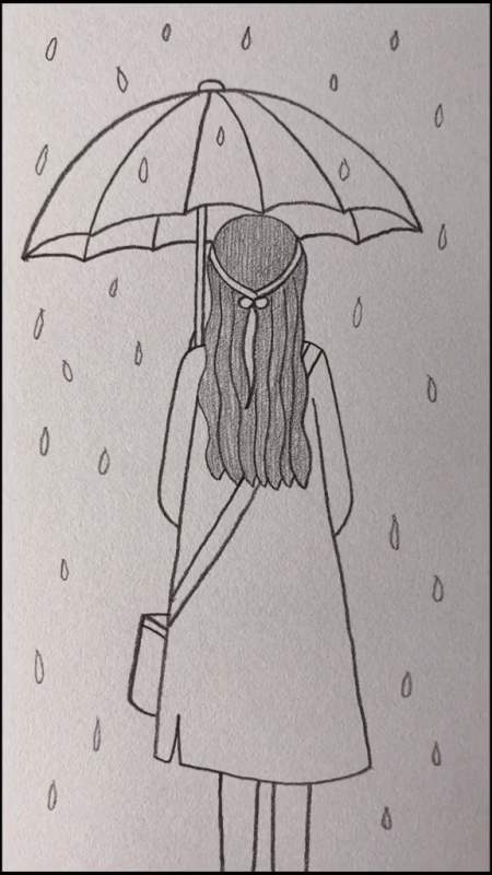 创意简笔画#画雨中的孤单女孩,太有感觉了