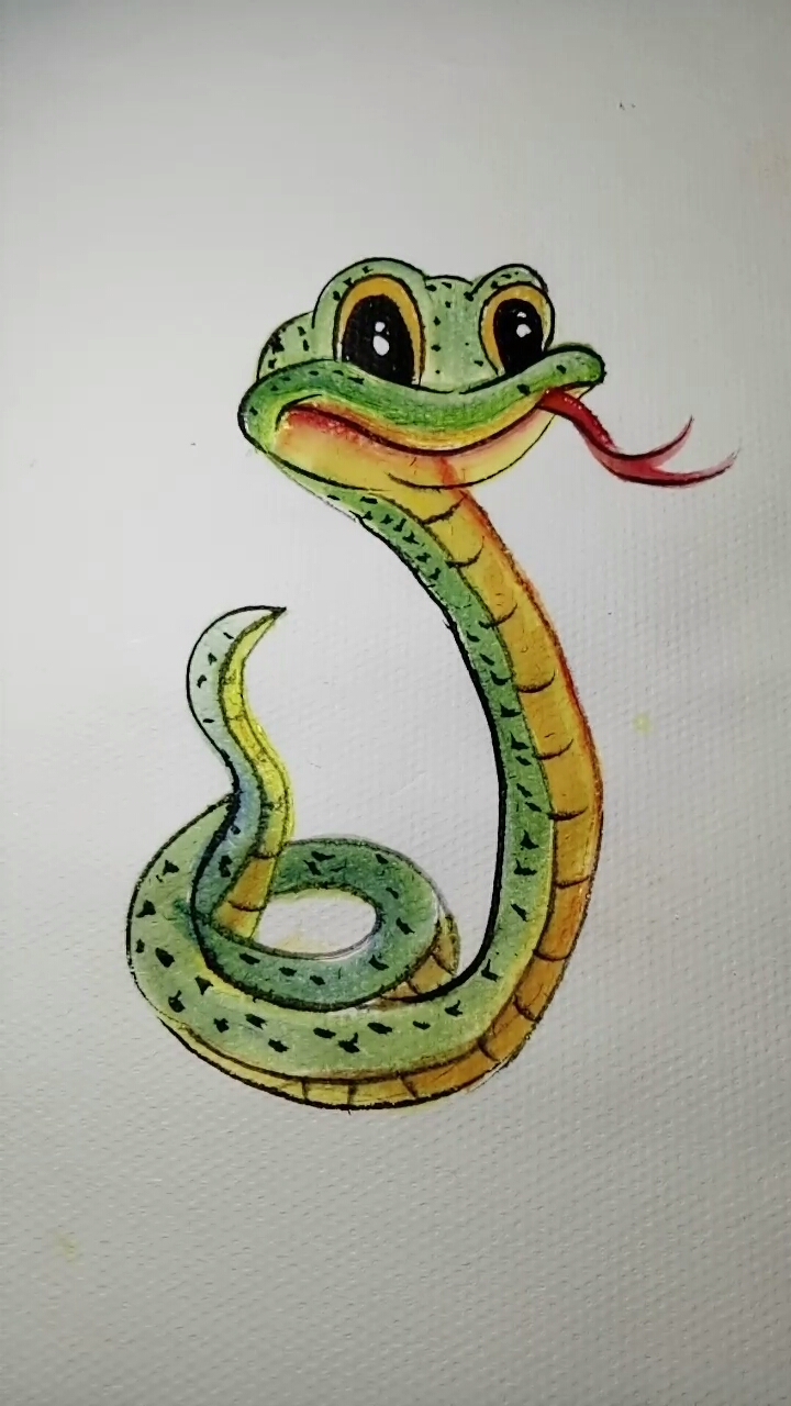 水彩画只小青蛇萌萌哒