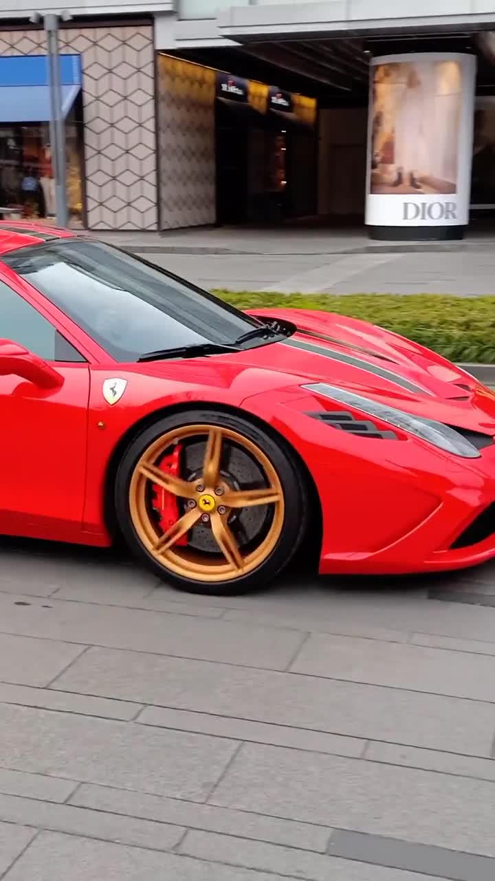 高富帅开全国限量版赛道版法拉利458带小姐姐打卡网红坡,金色轮毂太