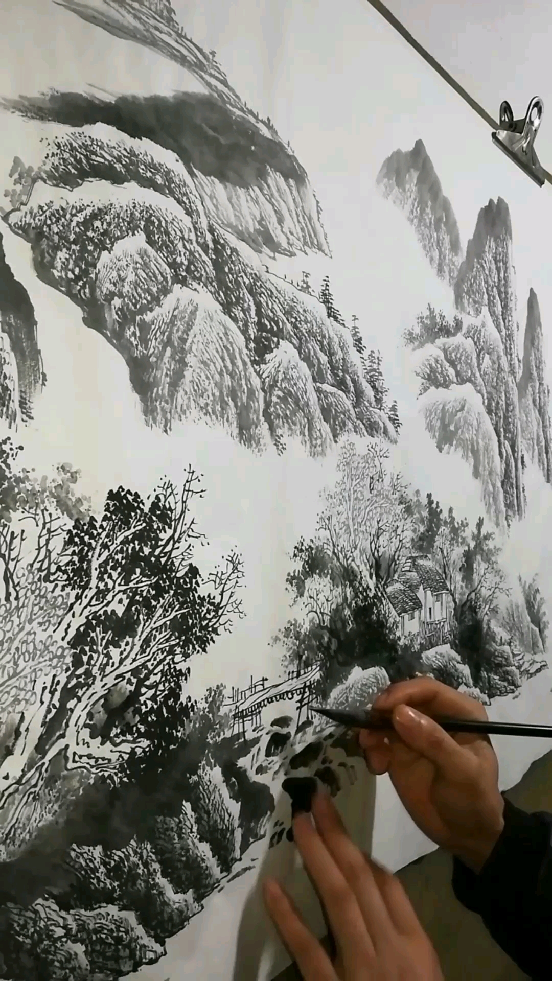 山水画墨稿,溪流的画法