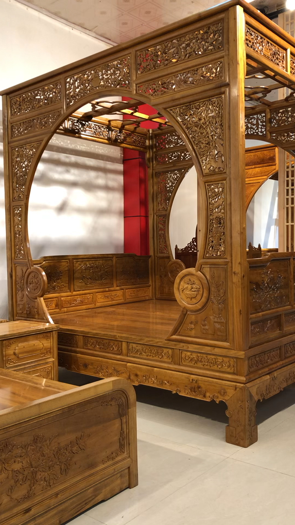 古典手工雕花鸟架子床