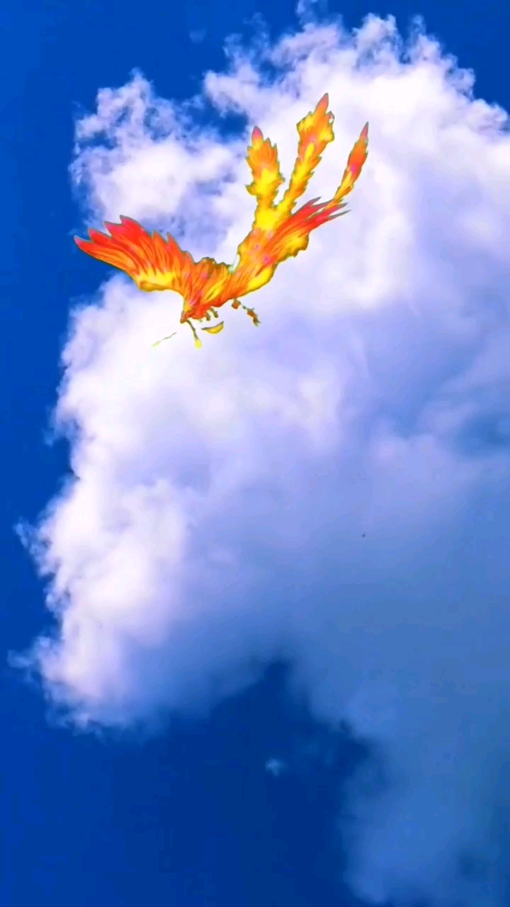 火凤凰飞临漂亮白云之上