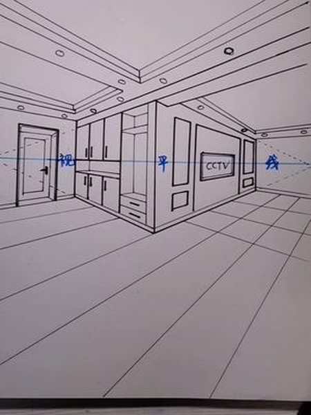 两点透视手绘客厅空间效果及画法