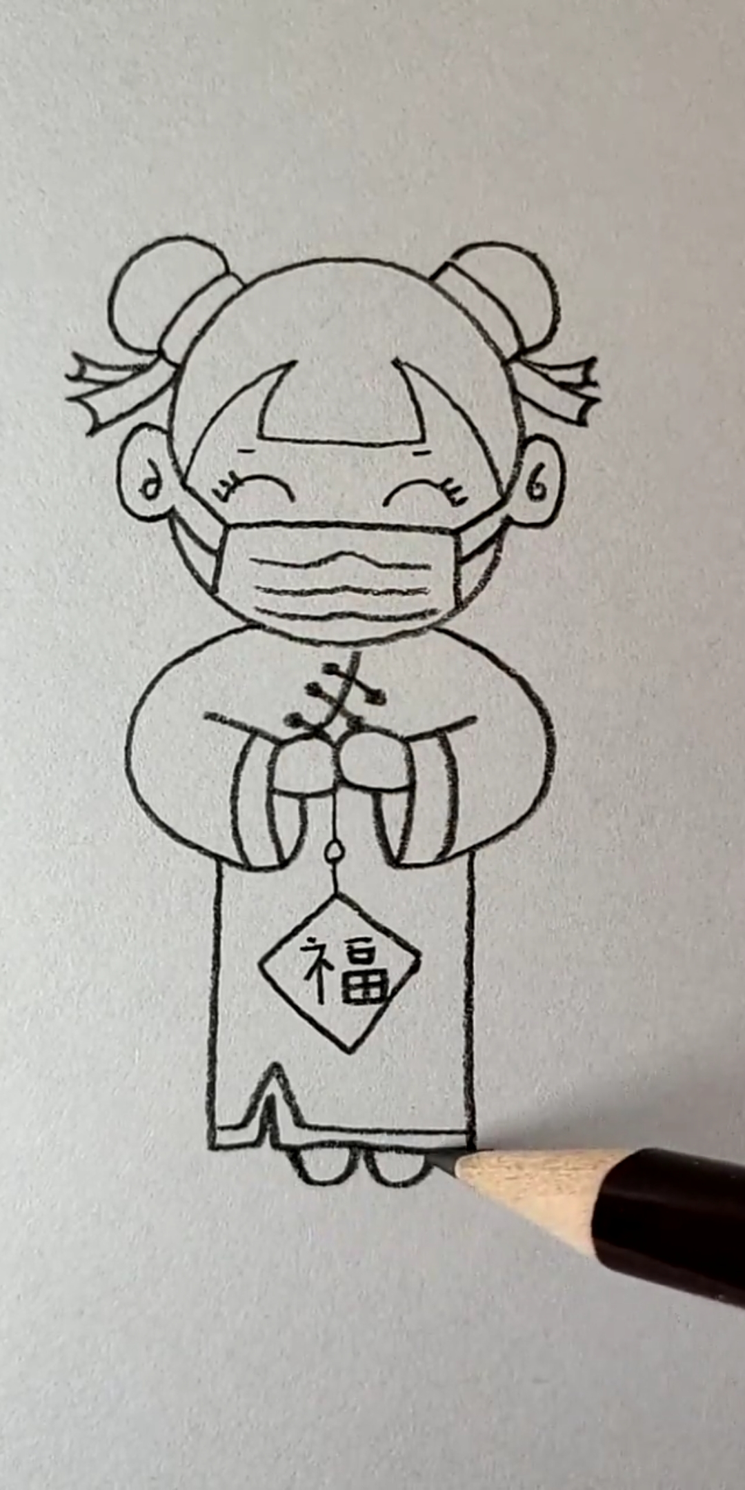 简笔画#画戴口罩的小女孩,记得出门戴口罩哦!-度小视