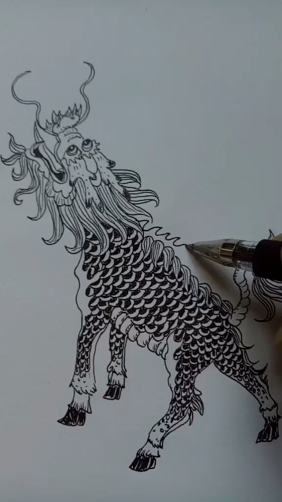 画麒麟,白描也精彩