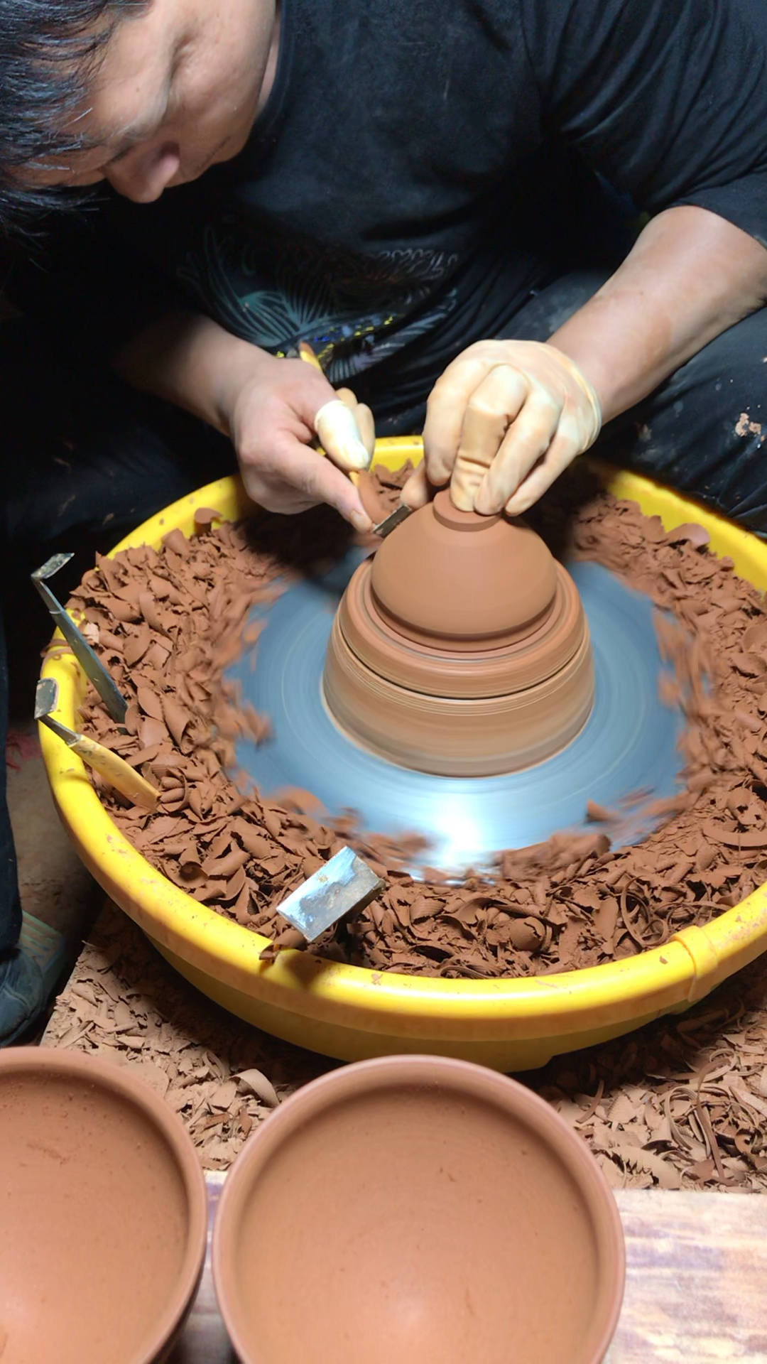 民间工艺#传统工艺建盏师傅修坯过程