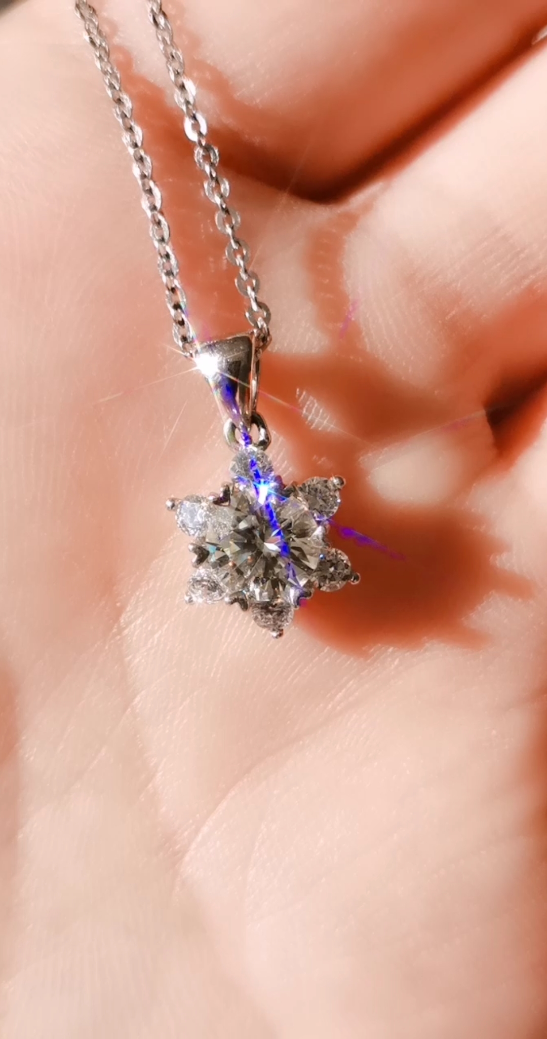 莫桑钻项链,围钻雪花款