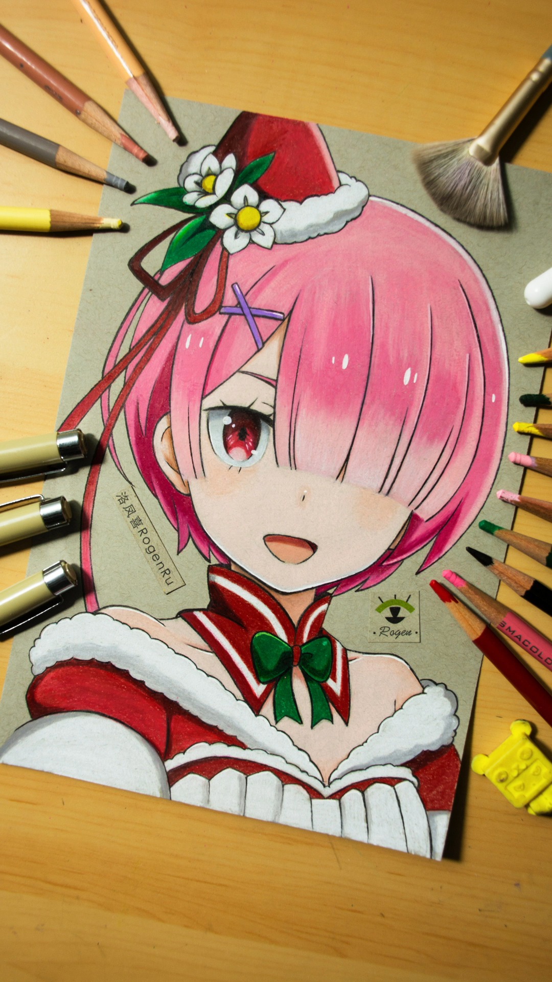 岁末有奖打卡油性彩铅画动漫里的萌妹子这也太温柔可爱了吧