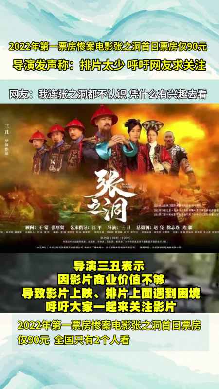 2022年第一票房惨案电影张之洞首日票房仅90元,导演发声称:排片太少