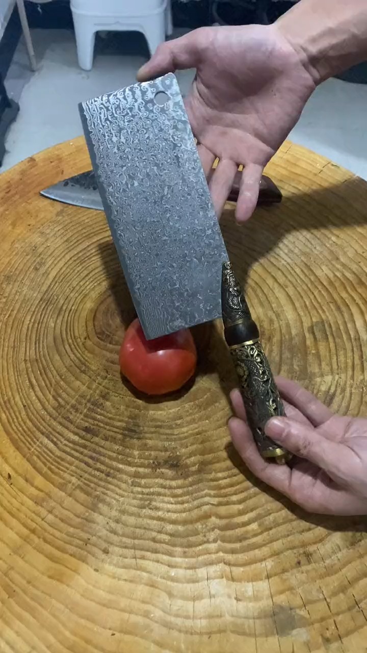 手工锻打菜刀#龙泉手工菜刀 大马士革