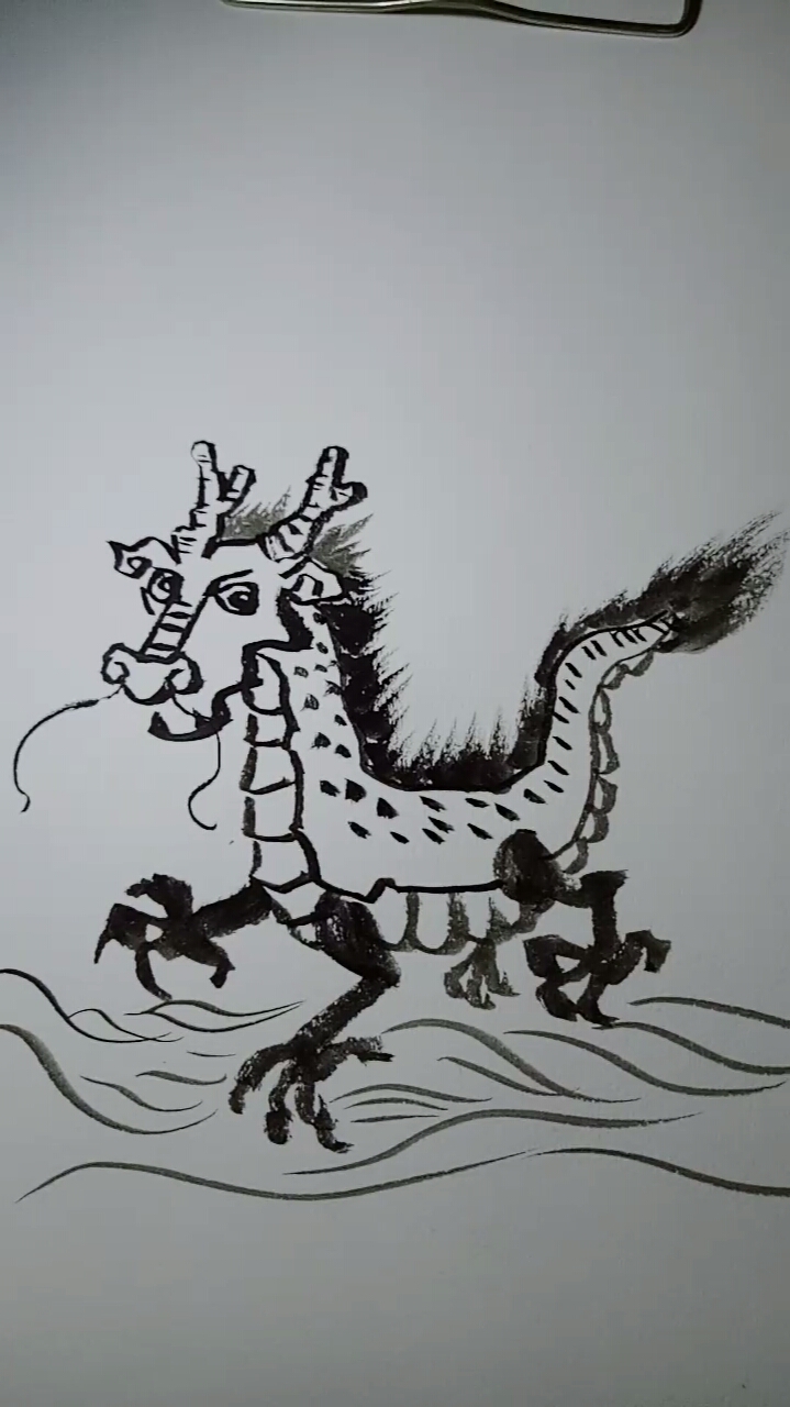 一看就会的白描画#猛龙过江图