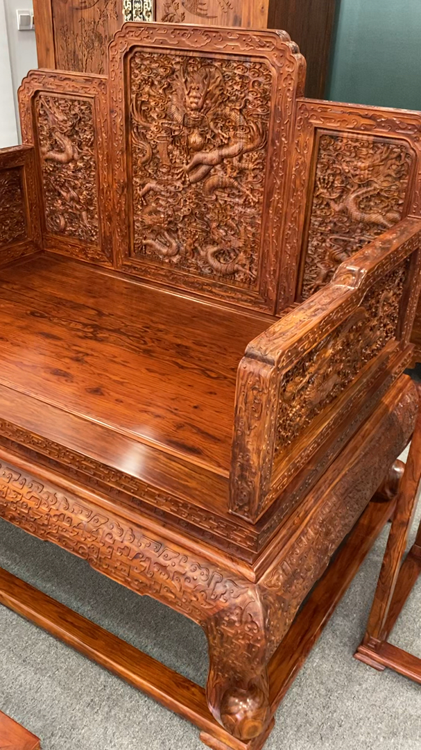 海南黄花梨雕龙宝座