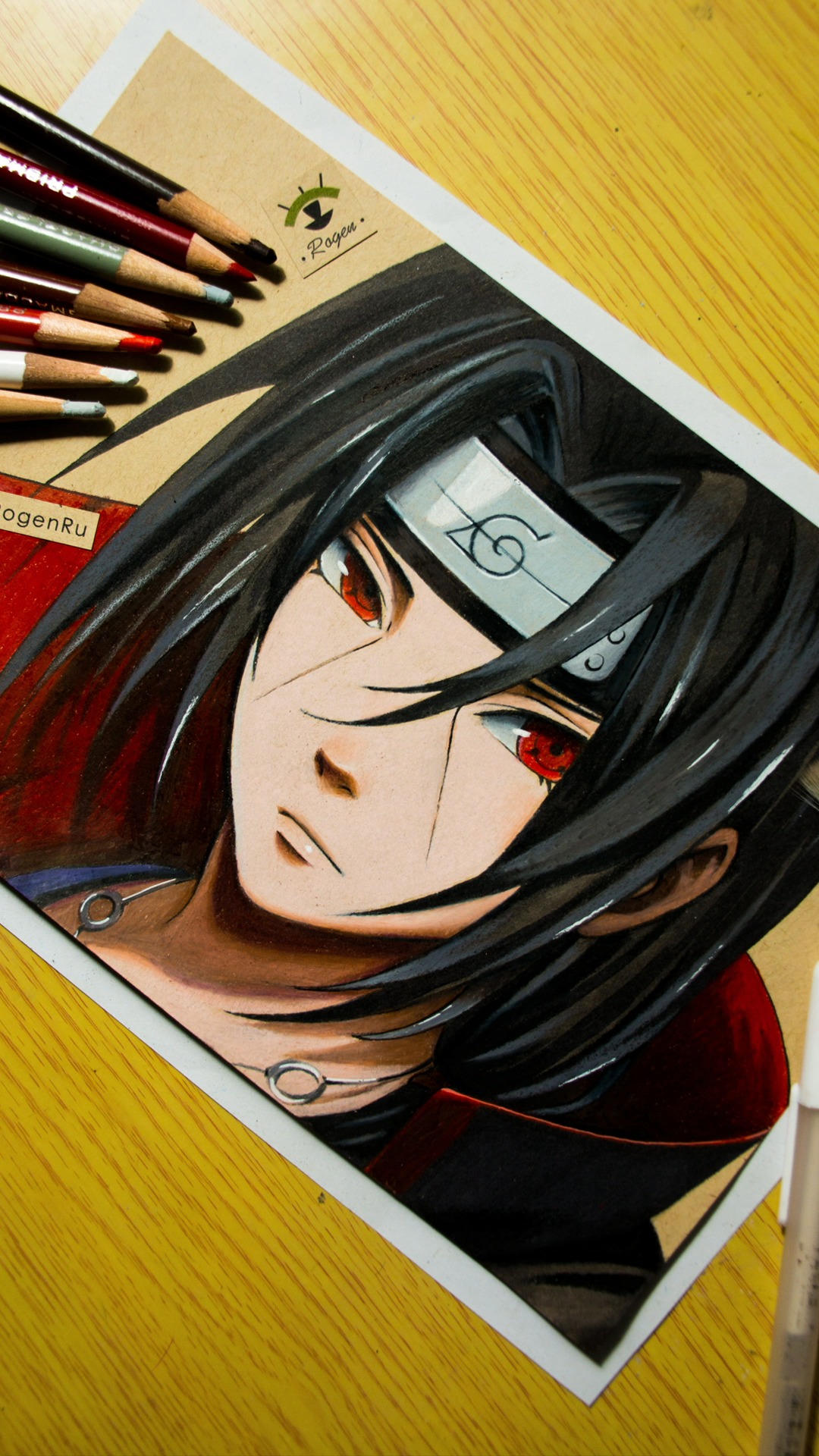 萤火打卡#油性彩铅手绘二次元动漫人物:火影忍者·宇智波鼬,这个娜怂