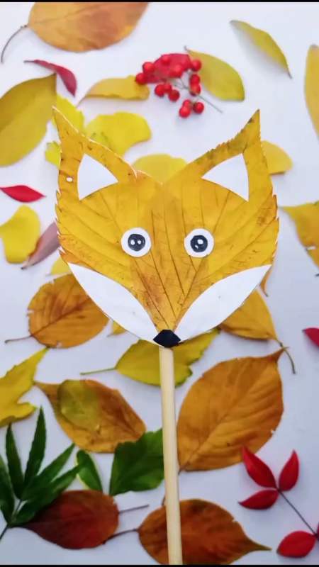 手工制作#有趣的树叶贴画—狐狸!