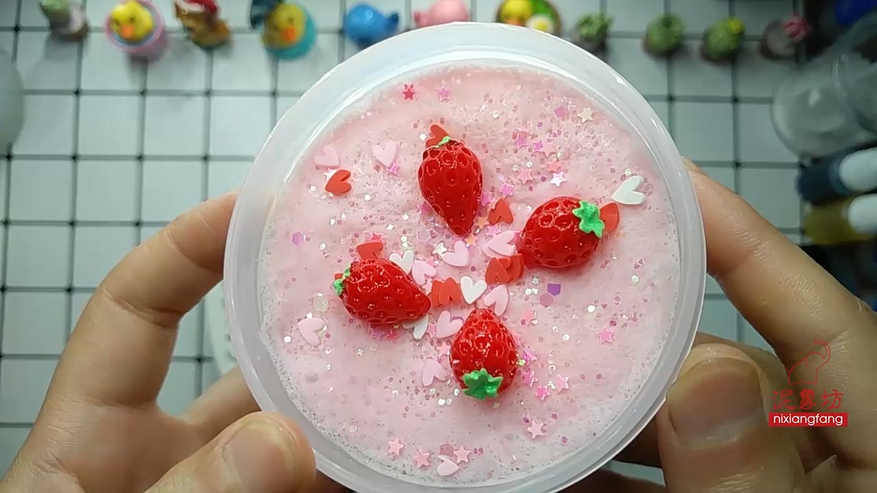史莱姆泥巴起泡胶#用洗衣液自制草莓充气冰山泥