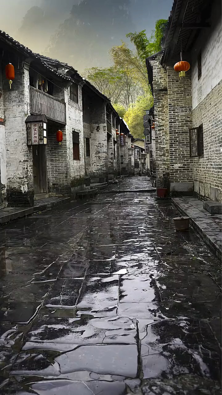 喜欢雨天,喜欢看雨,喜欢雨滴拍打瓦片的声音,喜欢老街空无一人的清静