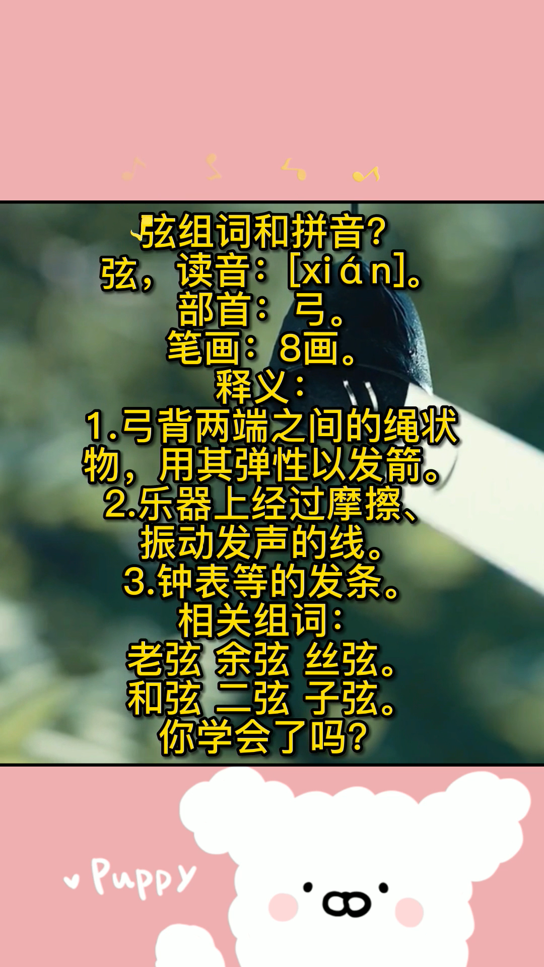 弦组词和拼音?一起学一学.