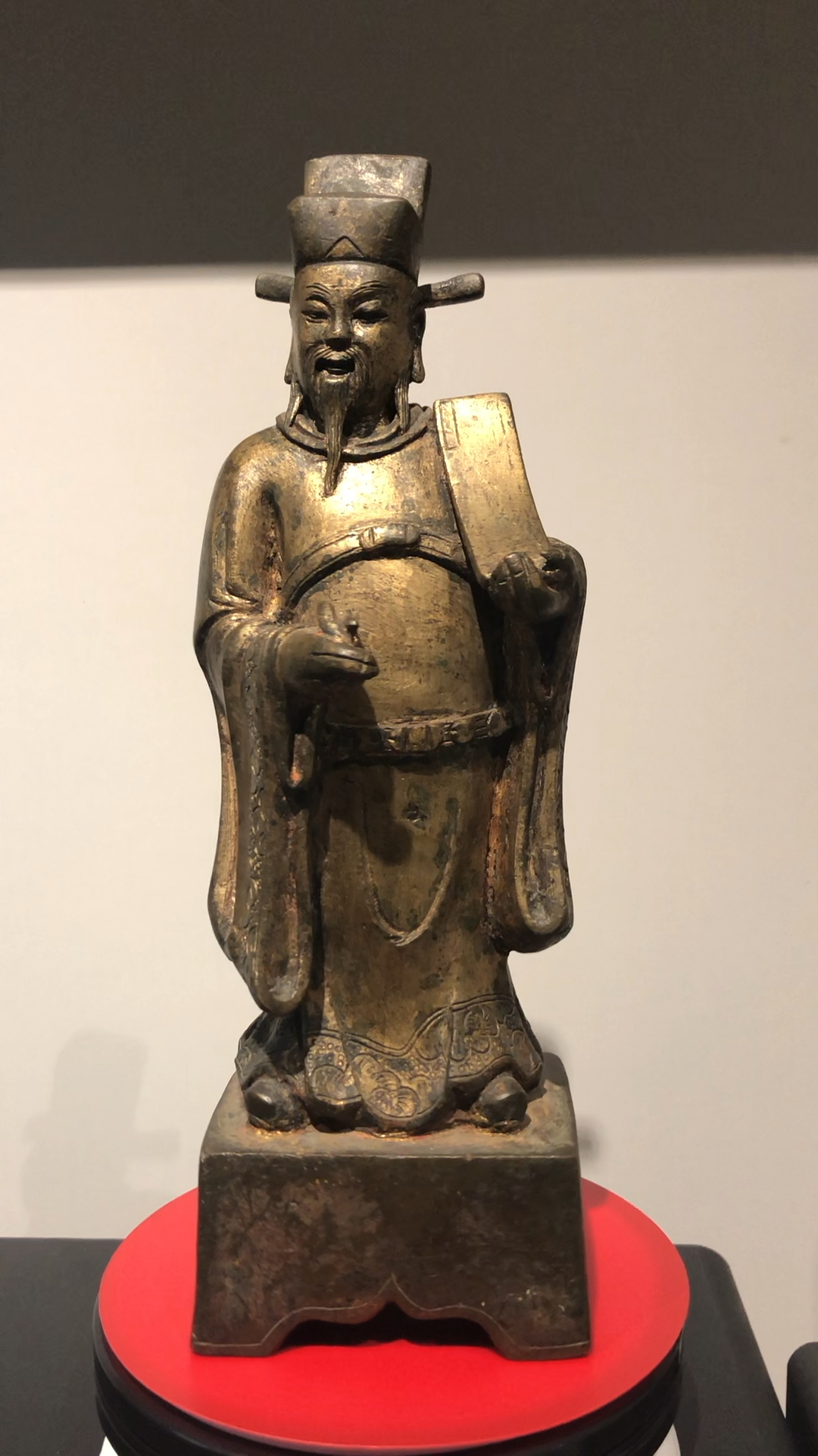 明代铜鎏金文财神比干像