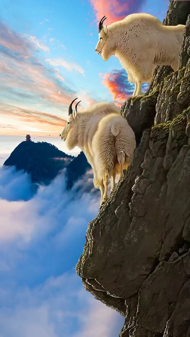 看到么这是岩羊见者好运它们能在悬崖峭壁上如履平地不要以为它们只是
