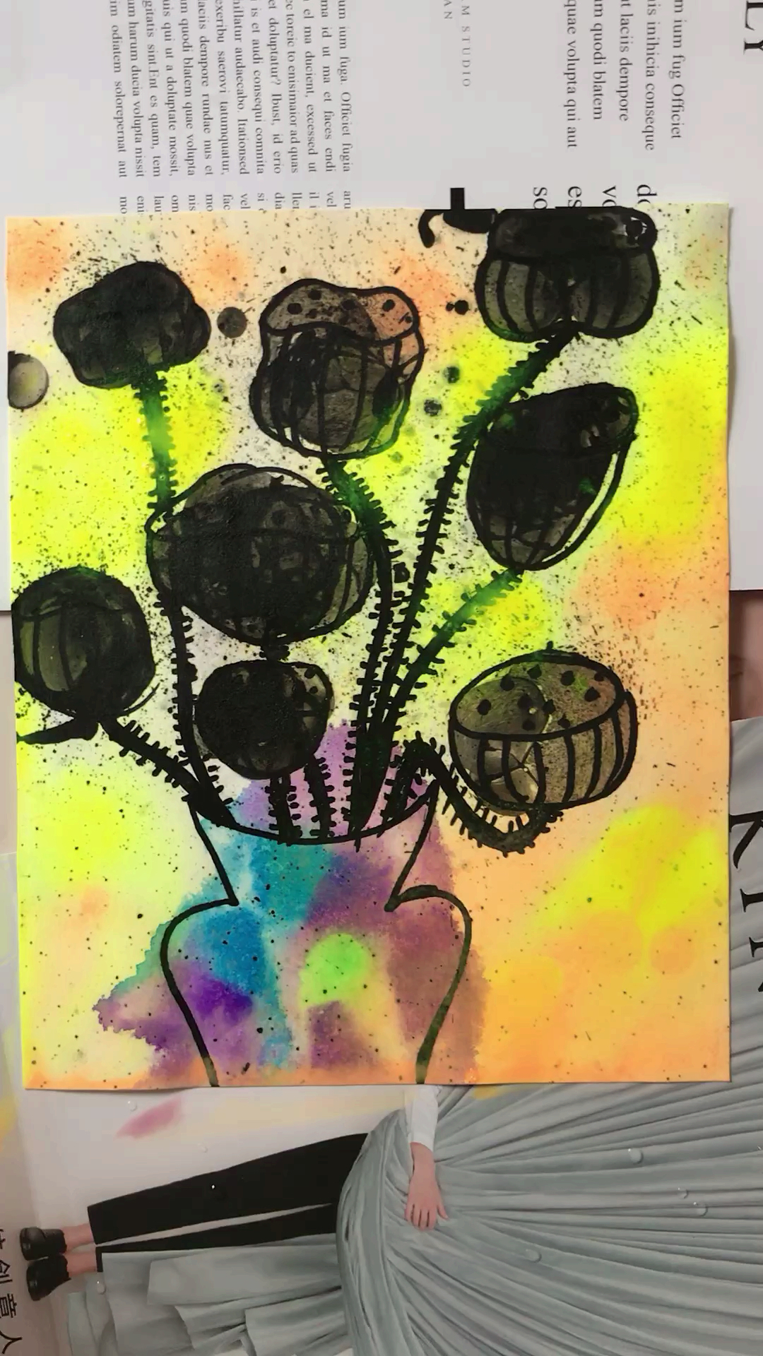 画画原来如此简单#儿童画 莲蓬材料 素描纸 彩墨 泡泡水 适合6岁子乙