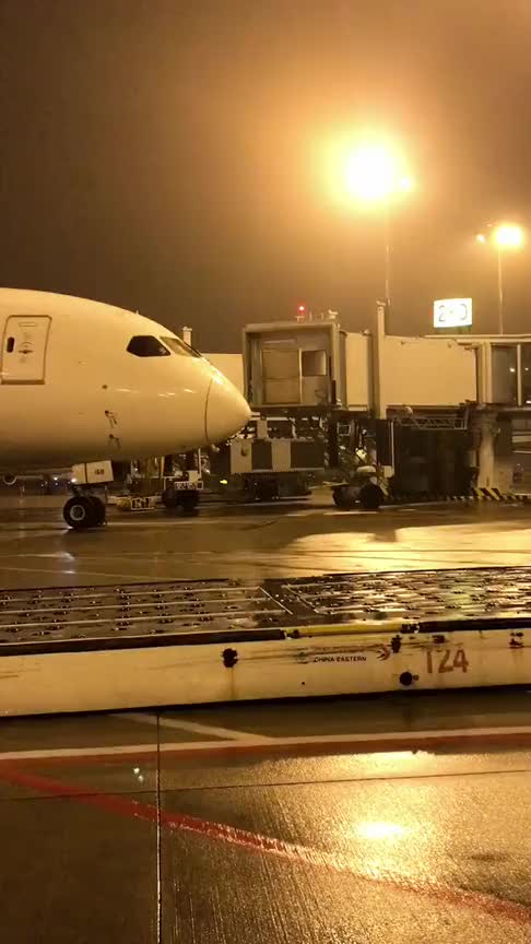 这架787和别的为啥不一样呢红色喜庆好看,夜晚的机场真安静!