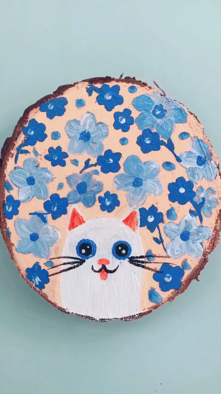 圆木片画 可爱的猫咪
