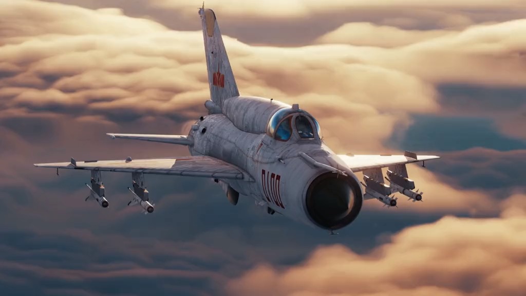 歼7战斗机夕阳下的唯美画面