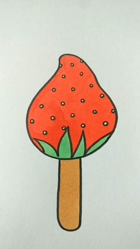 简笔画漂亮美味可口的草莓雪糕