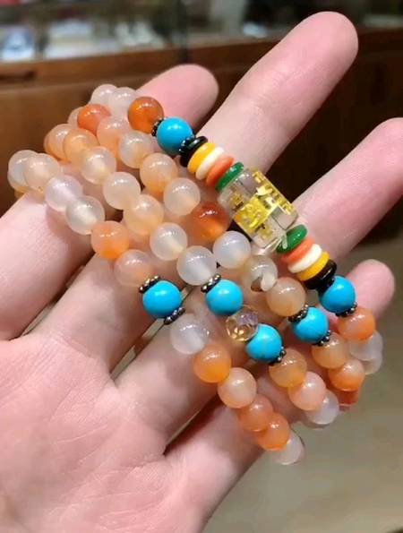 俄罗斯珠宝#玛瑙玉髓四圈手串,珠径677-度小视