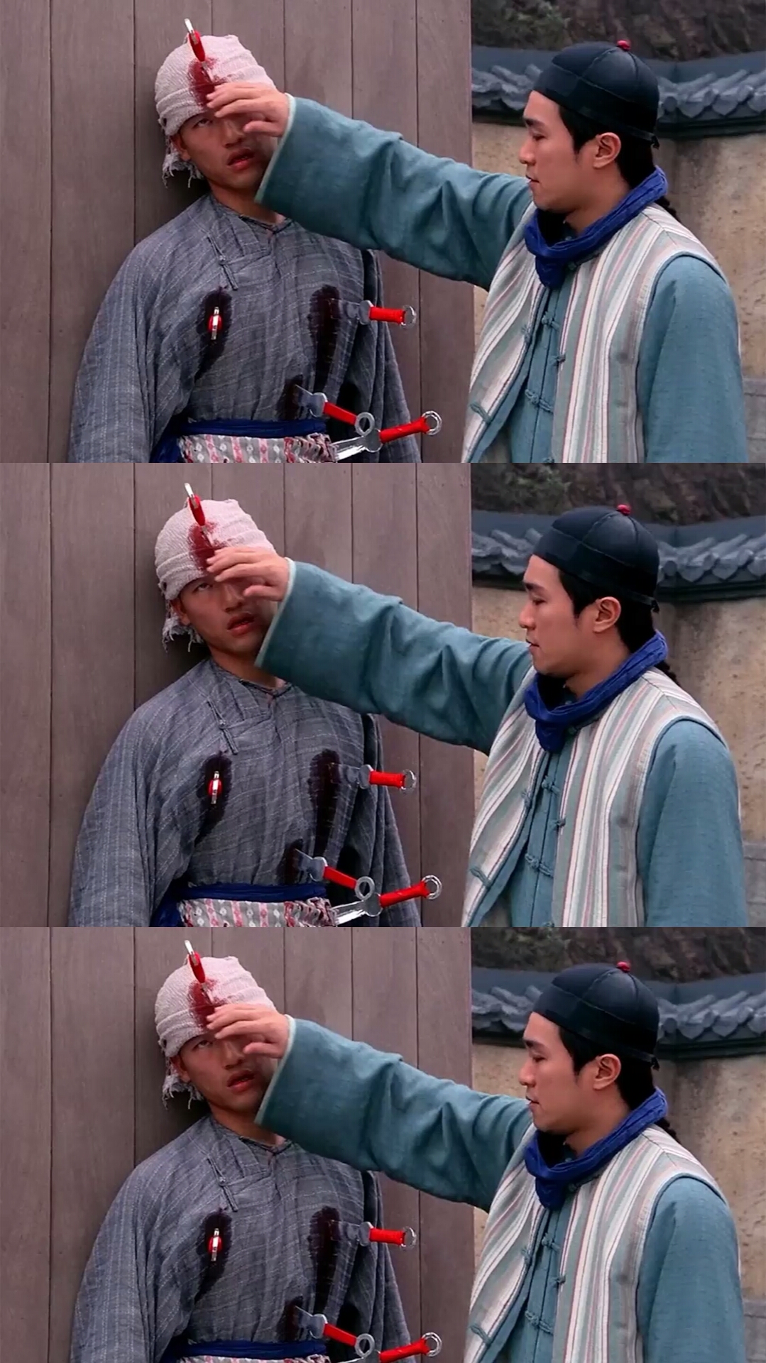 搞笑段子剧#星爷练习蒙眼飞刀,助手遭殃.