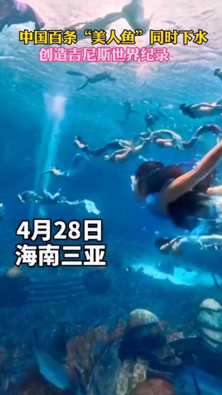 海南三亚,百条"美人鱼"同时下水,创世界吉尼斯纪录.