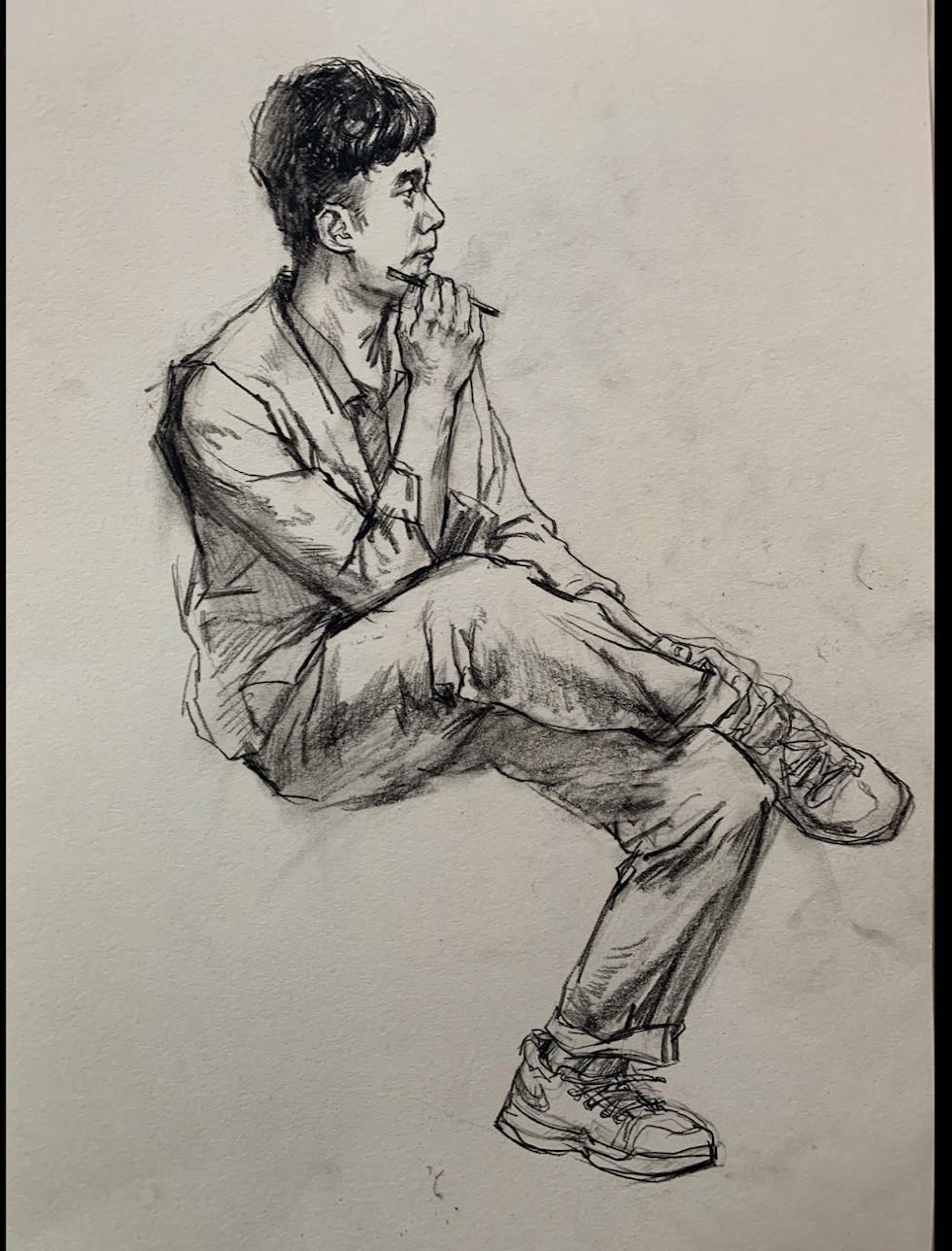 美术生#速写-中青年-侧面-二郎腿坐姿