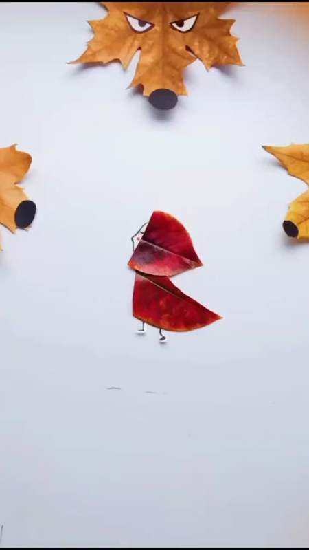 华侨城邀您一起枫 用枫叶拼贴大灰狼创意美术 创作灵感 树叶拼贴画