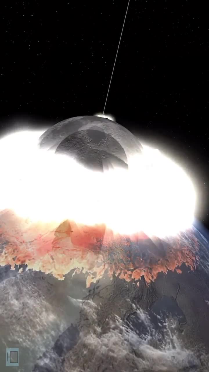 模拟月球撞向地球的画面场面恐怖胆小勿看地球月球