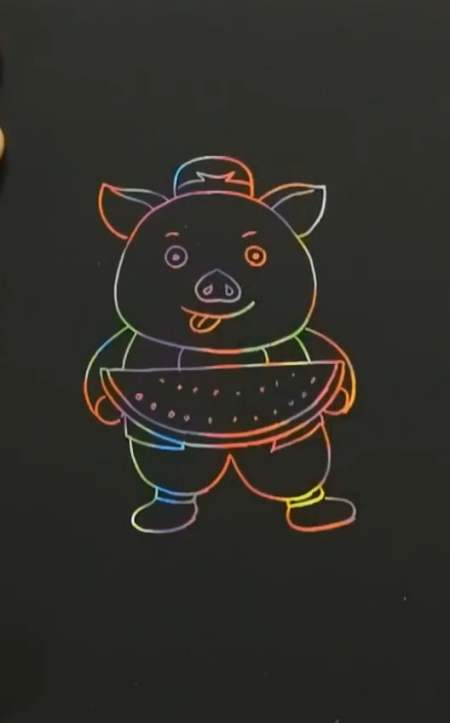 简笔画个猪八戒吃西瓜,还是熟悉的音乐
