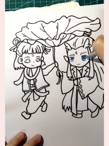学画画#快速画了一幅小哪吒和敖丙,明天上色-度小视