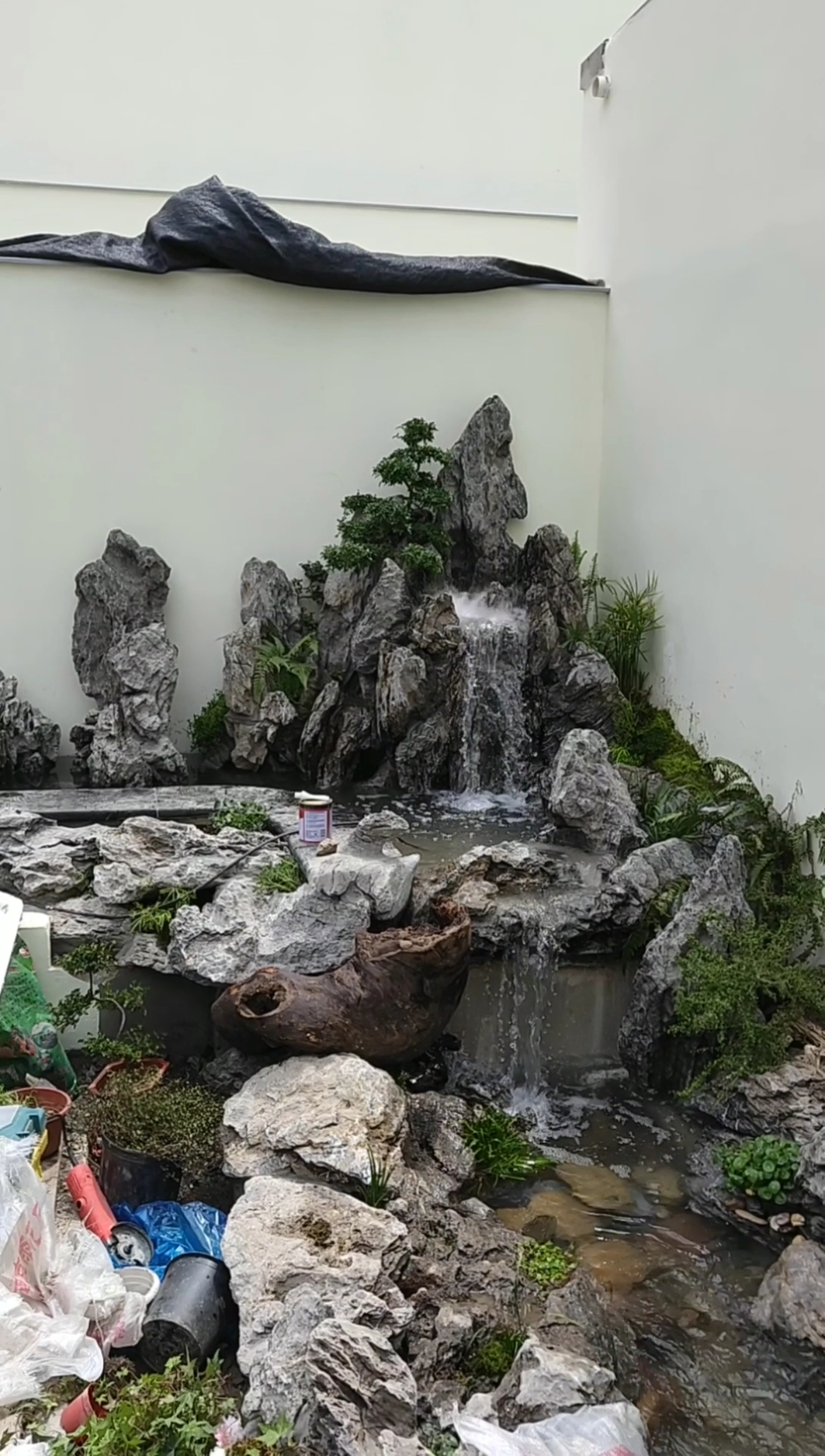 我的小花园#超美庭院假山溪流景观,山野采集植物营造全过程,更贴近