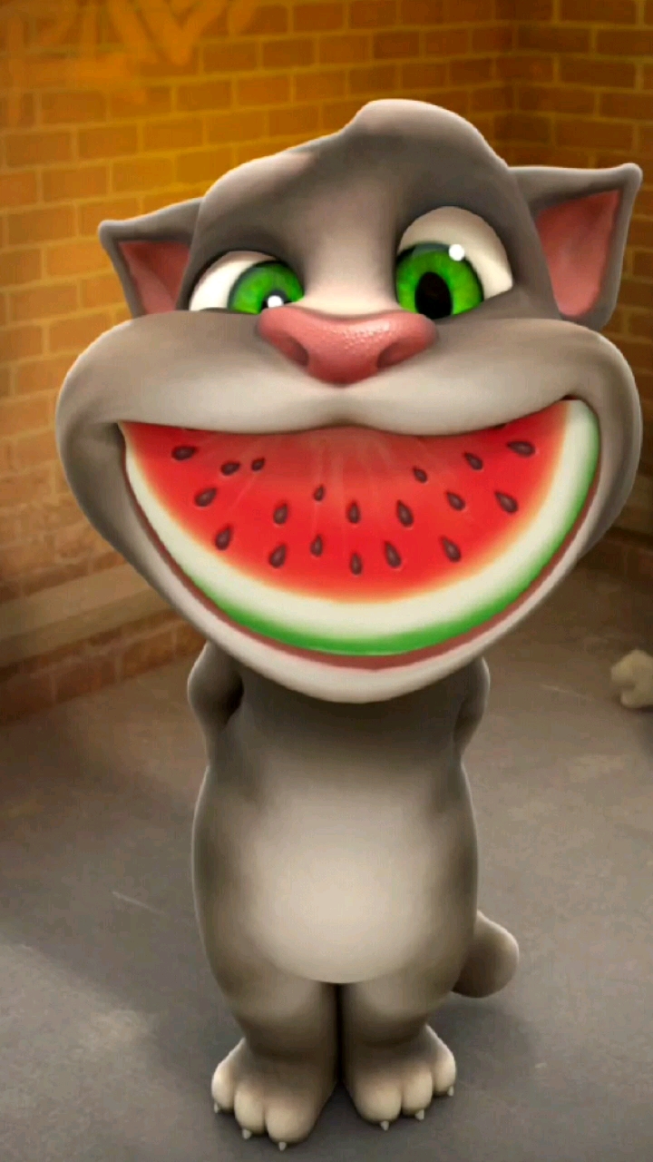 小汤姆吃西瓜太搞笑!一口吞啦!