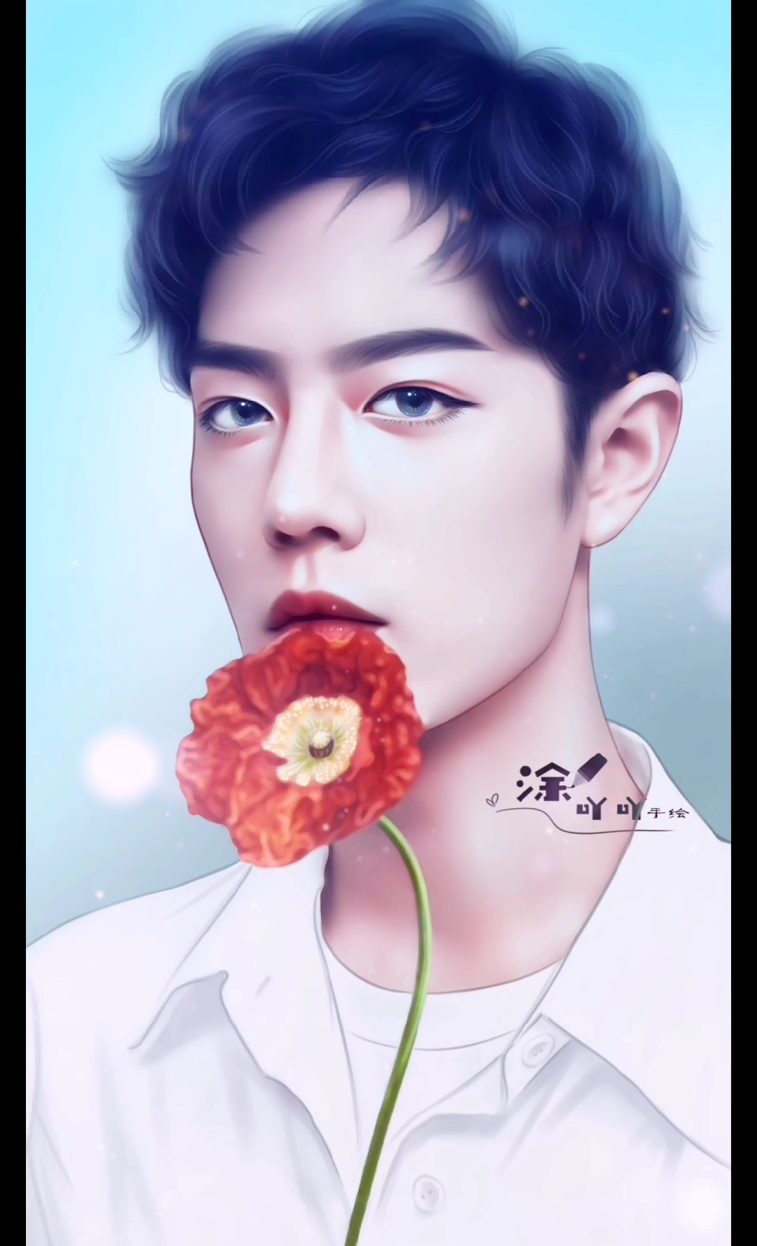 肖战#全脸的肖战来了……照片转手绘