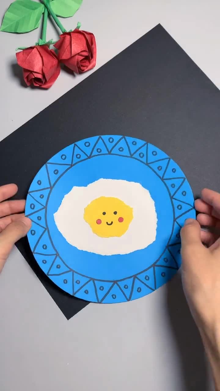 幼儿园手工简单好看的煎蛋撕纸画