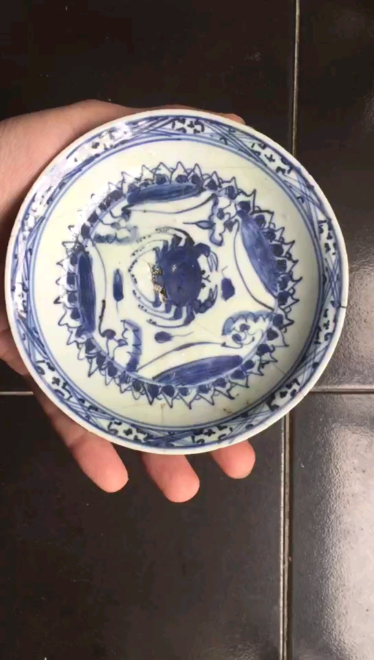 明晚期青花瓷盘 螃蟹图案 一甲传胪