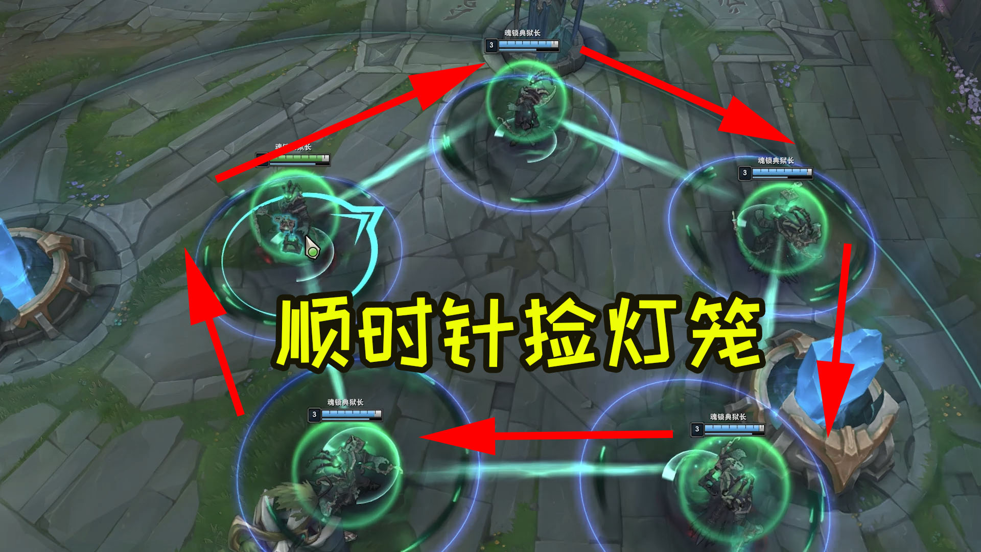五个锤石顺时针捡灯笼,会一直转圈圈吗?