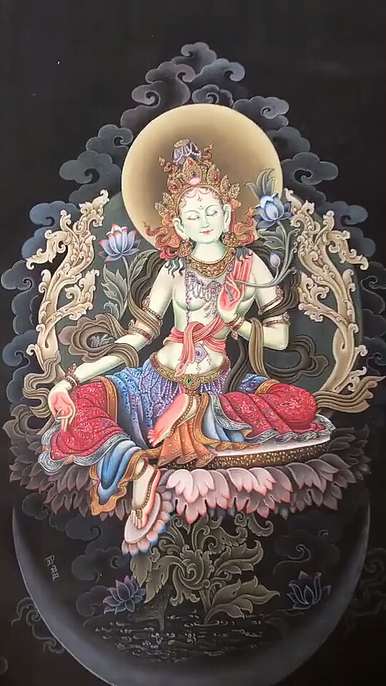 绿度母唐卡纽瓦力风格