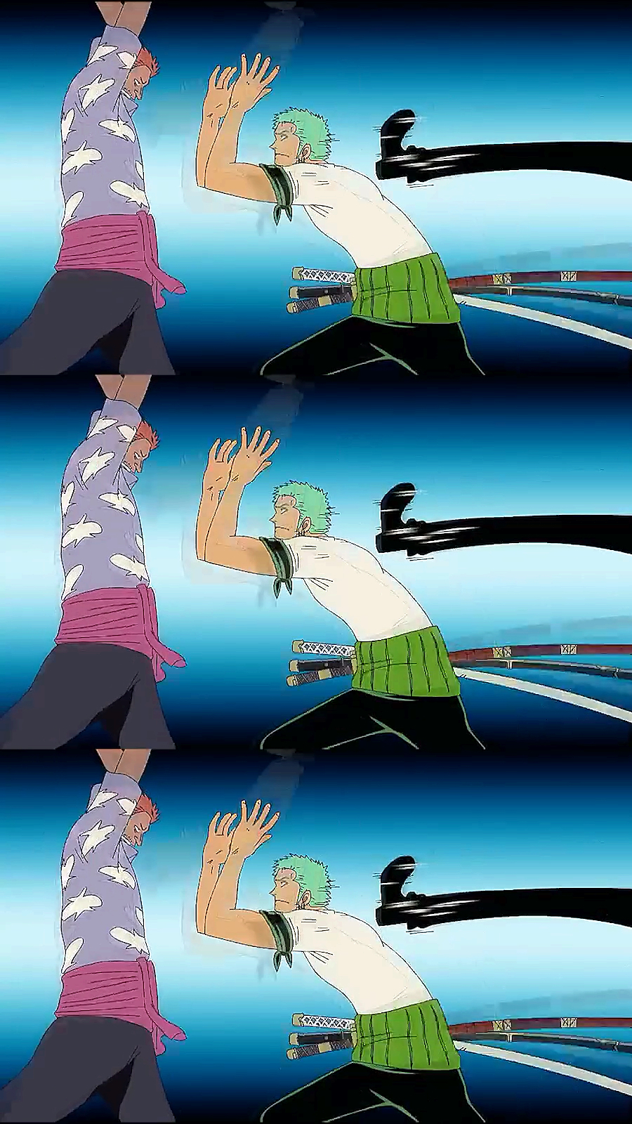 动漫#索隆两次展示空手接白刃都被山治打断,夹在中间的海贼真可怜