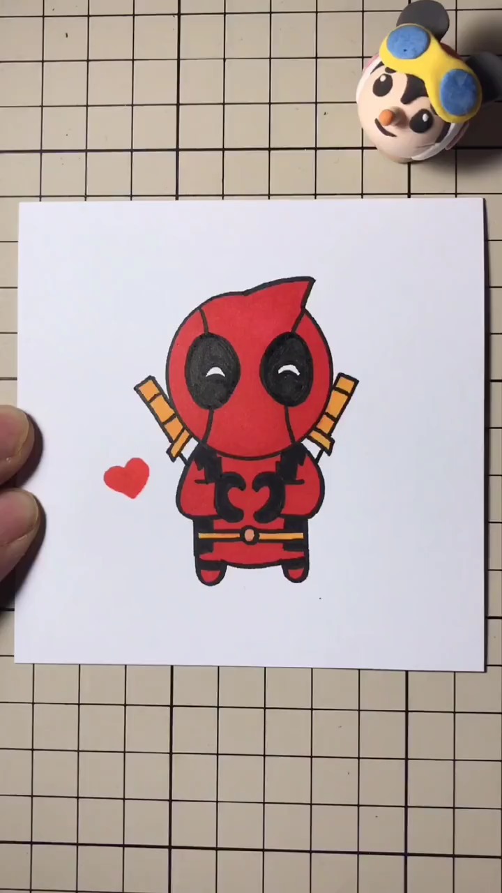 简笔画#用瓶盖画死侍小贱贱,一看就会