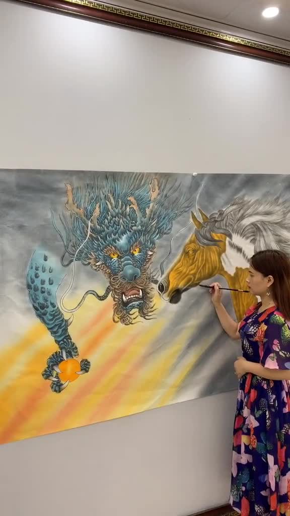 这幅龙马精神,画了很长时间,您喜欢吗……龙马精神杨美菊绘画纯手绘纯