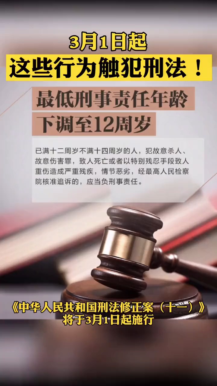 3月1日起,最低刑责年龄下调至12周岁