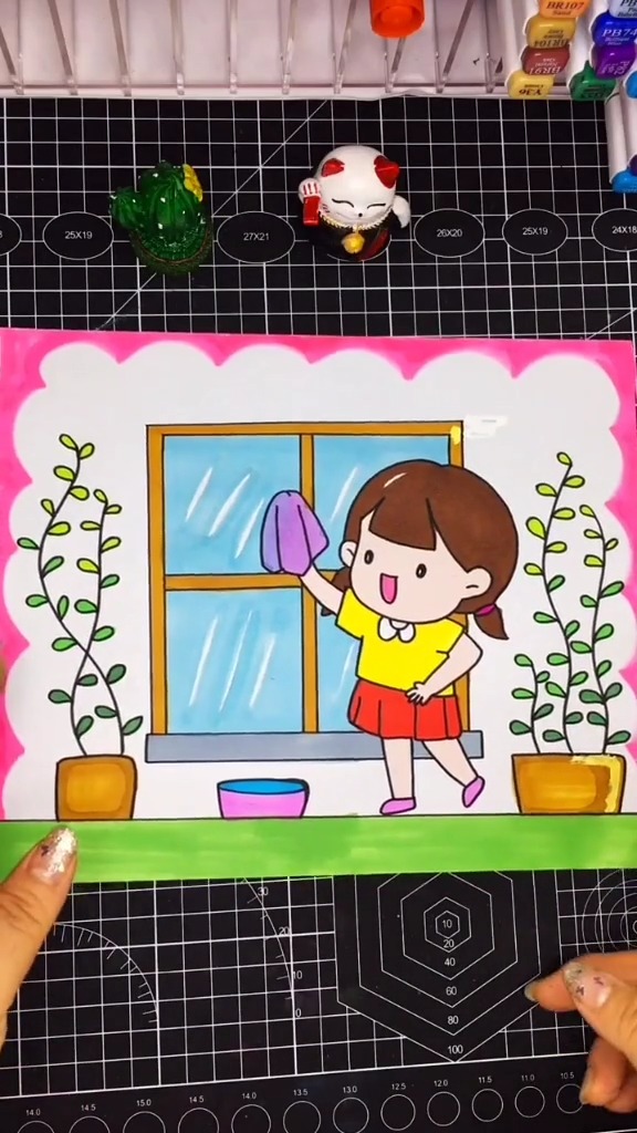 儿童擦玻璃的简笔画图片